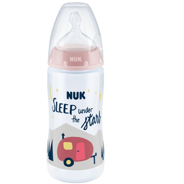 NUK First Choice+ Μπιμπερό Πλαστικό 6-18m με θηλή σιλικόνης Mεσαίας Οπής 300ml Χρώμα Ροζ, 1τμχ
