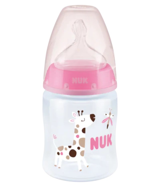 NUK First Choice Plus Μπιμπερό Πλαστικό με Δείκτη Ελέγχου Θερμοκρασίας με θηλή σιλικόνης 0-6m (M) 150ml Χρώμα Ροζ, 1τμχ