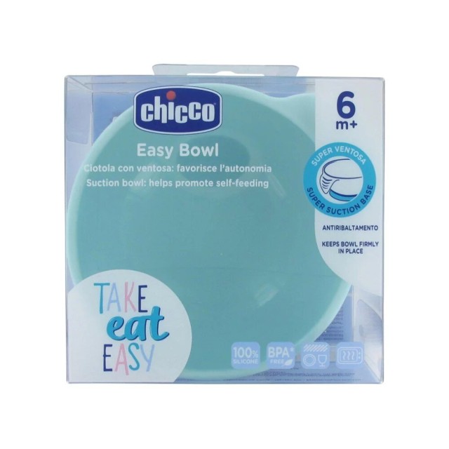 Chicco Easy Bowl Μπολ Σιλικόνης με βεντούζα 6m+ Χρώμα Σιέλ, 1τμχ