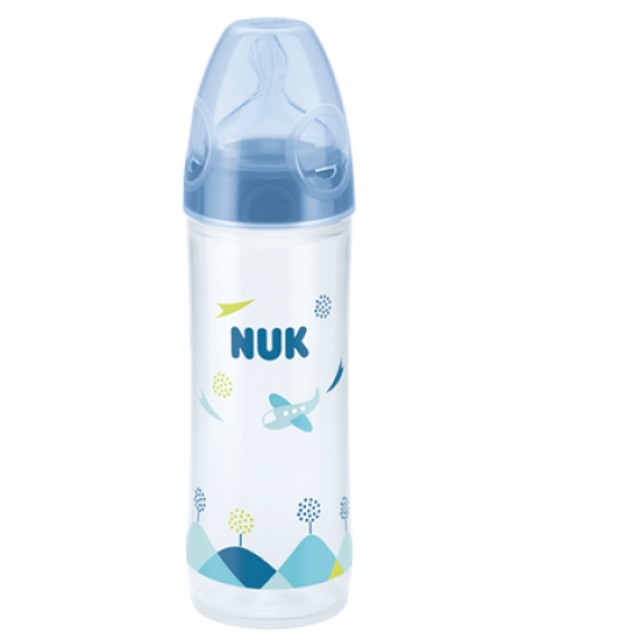NUK New Classic Μπιμπερό Πλαστικό 6-18m με θηλή σιλικόνης Μεσαίας Οπής 250ml Χρώμα Μπλε, 1τμχ