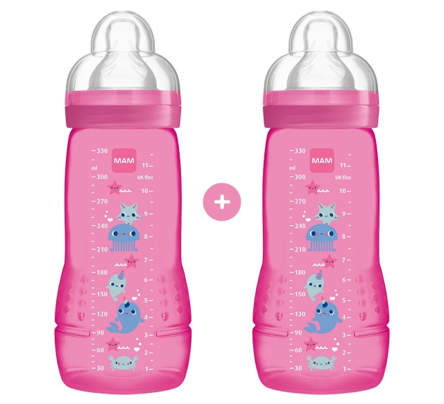 MAM Σετ 2 Μπιμπερό Easy Active™ Baby Bottle 4m+ 330ml Χρώμα Ροζ, 2τμχ