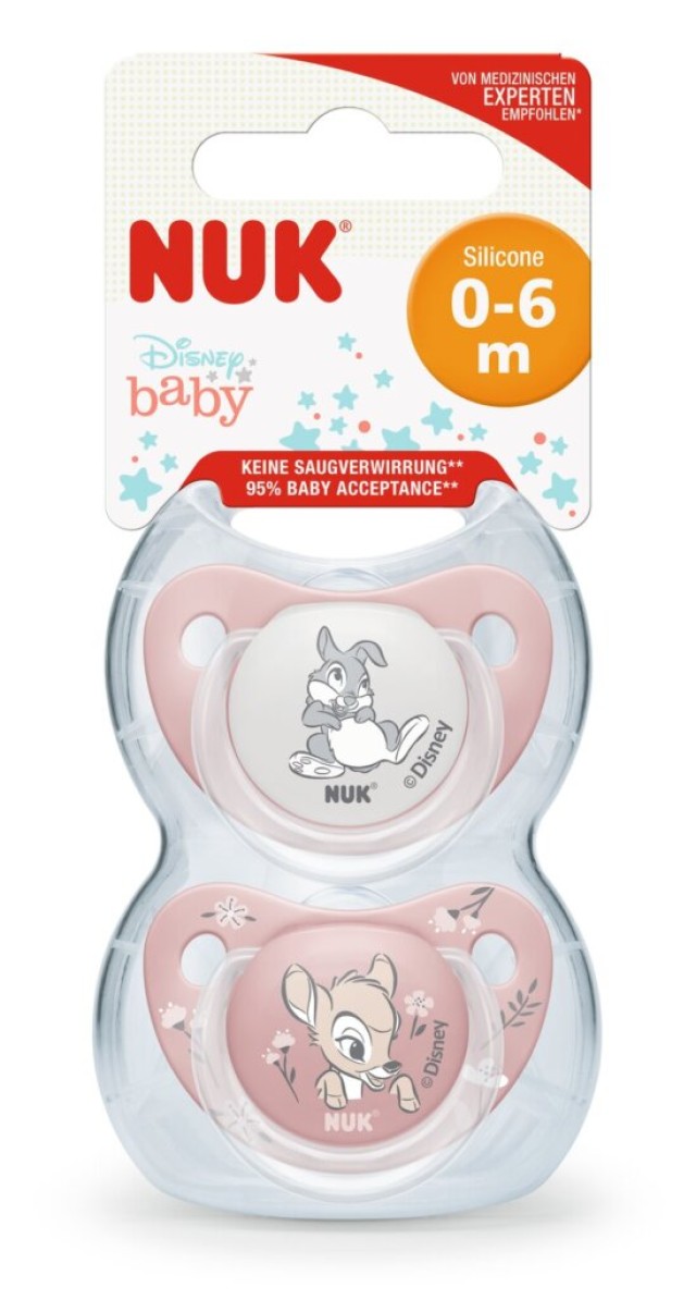 NUK Disney Bambi Πιπίλα Σιλικόνης 0-6m Χρώμα Σάπιο Μήλο, 2τμχ